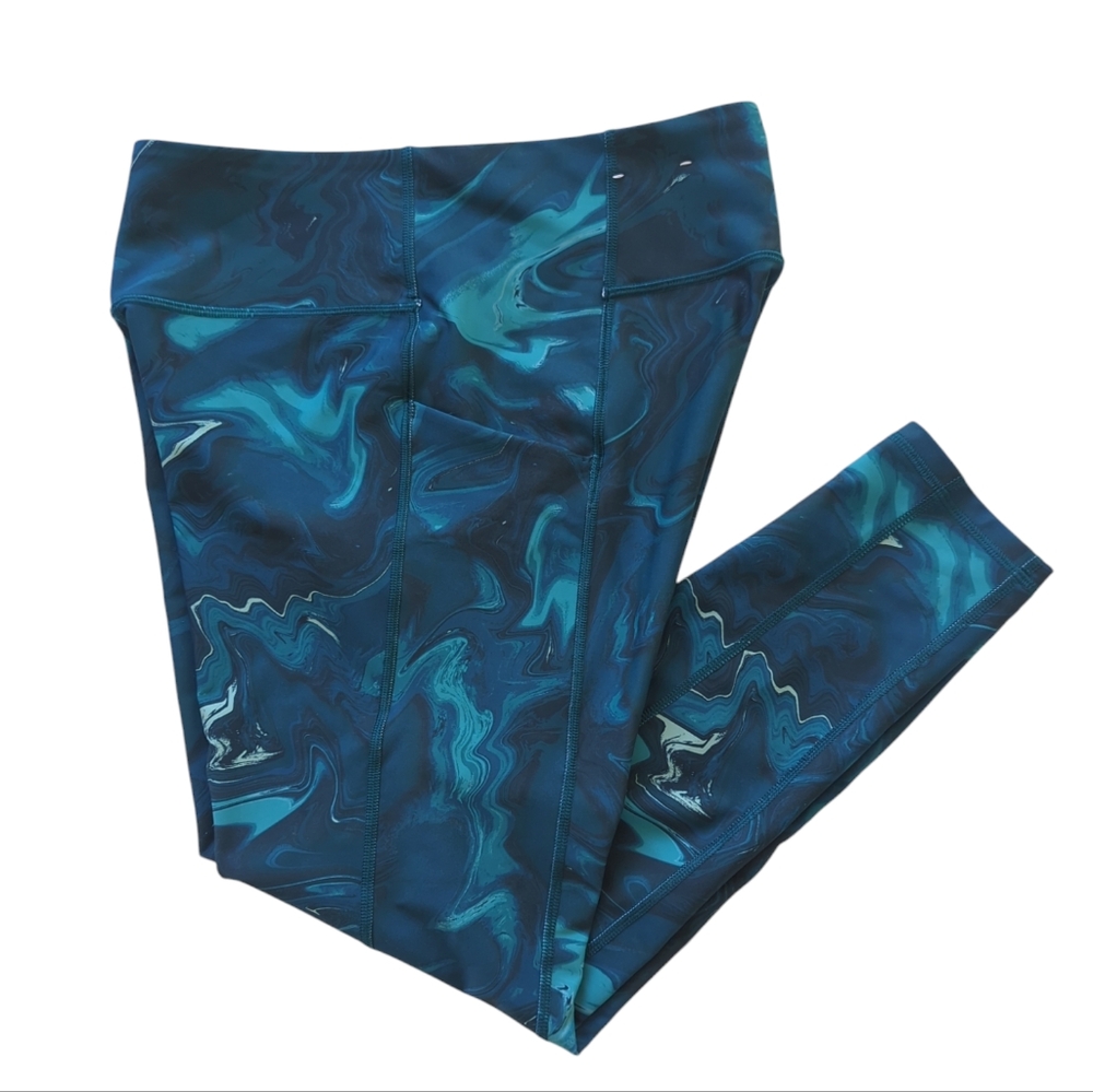 Tek Gear Ultra Stretch High-Waisted Side Pockets Leggings LARGE Green Blue
